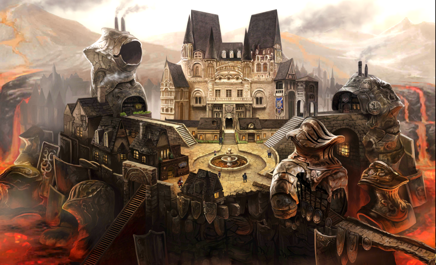 In-game footage — every town is beautiful when it zooms out, upscaled.